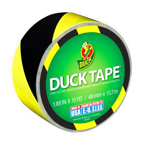 Duck 283972 Printed Duct Tape, 1.88 Inches x 10 Yards, Black/Yellow Stripes, 1 Pack