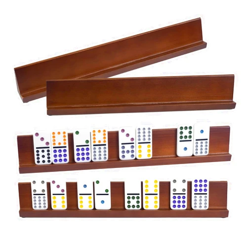 Extguds 4Pcs Wooden Domino Holders Set,Domino Tiles Trays Rack, Wood Holders for Tiles Game,Perfect for Domino,Mexican Train Rummy etc.(Dominoes NOT Included)