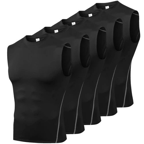 Odoland 5 Pack Men's Compression Sleeveless Shirts, Dry Fit Athletic Base Layer Tank Top, Sports Running Gym Workout Shirts