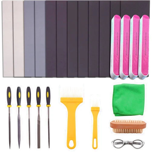 Wokape 26Pcs Resin Casting Tool Set, Resin Sanding Polishing Pad Kit, Include Sanding Blocks/ 240#-5000# Sanding Paper/Files/Scissors/Cleaning Brushes for Polishing Epoxy Resin Supplies