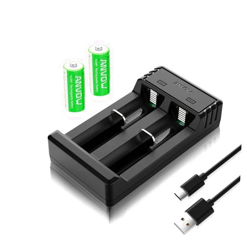 ANVOW N Battery Rechargeable, 2 Count Pack with Charger, N 1.2 Volt NiMH E90 LR1 MN9100 Batteries for Clocks, Key Fobs, GPS Trackers and More