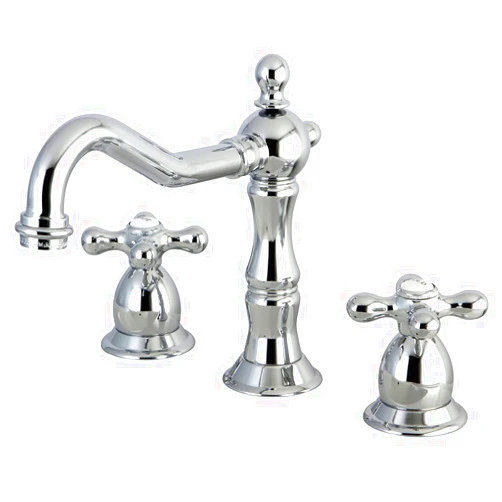 Kingston Brass KS1971AX Heritage Widespread Lavatory Faucet with Metal Cross Handle, Polished Chrome, 8-Inch Adjustable Center