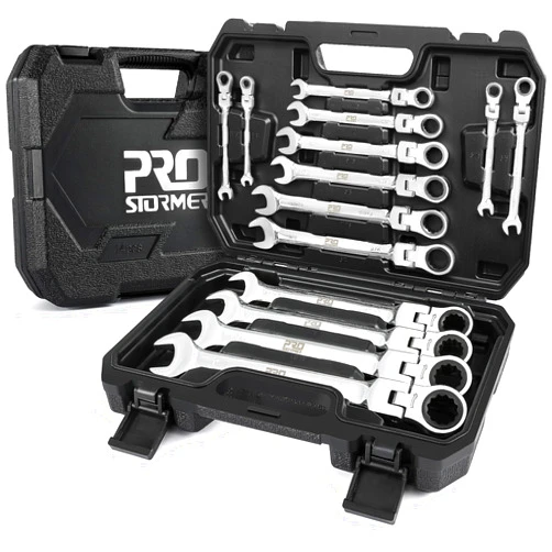 Prostormer 14-Piece SAE Flex-Head Ratcheting Wrench Set, 1/4
