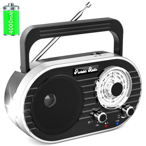 Jazmm Portable AM FM SW Radio with Bluetooth,4000mAh Rechargeable Radio with Big Speaker,Flashlight,Large Knob,Earphone Jack,4 AA Battery Operated Radio,Transistor Radio with Best Reception for Home&Outdoor
