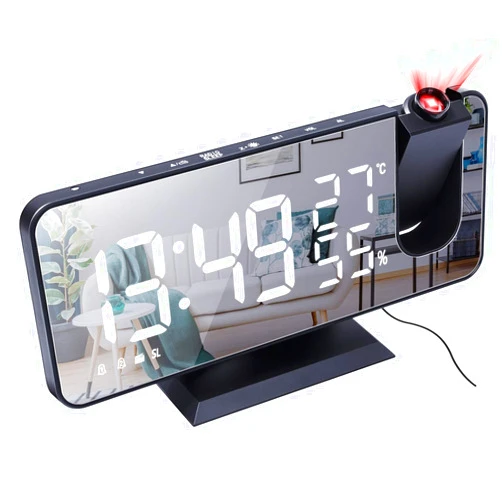 Hoowa Inflatables Projection Alarm Clock for Bedroom Ceiling Digital Radio Alarm Clock with USB Phone Charger Dual Alarm Clock with 2 Alarm Sounds/4 Dimmer/180° Rotable/7.3