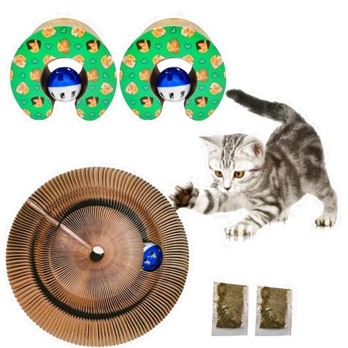 Hxxyilok 2pcs Magic Organ Cat Scratching Board, Cat Accordion Toy Cat Scratching Post Ball Track, Cat Scratcher Cat Paw Accordion for Cats Interactive Kitten
