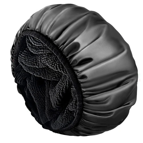 Aquior Shower Cap,Terry Lined Shower Cap for Women Reusable, Triple Layer Waterproof Bath Cap, Extra Large for Women Long Hair(Black)