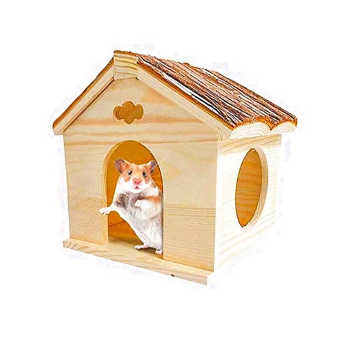 Hamiledyi Hamster Wooden House, Natural Handcrafted Small Animal Hideout Hut Chew Cage Toy for Guinea Pig Chinchilla Rat Mouse Gerbil Hedgehog