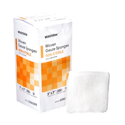 McKesson Woven Gauze Sponges, Non-Sterile, 8-Ply, 100% Cotton, 3 in x 3 in, 200 per Pack, 1 Pack