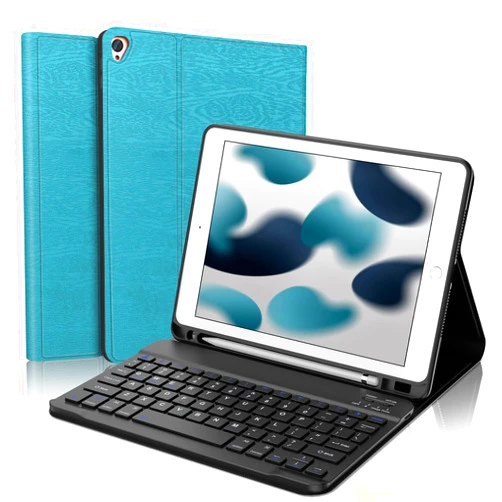 D DINGRICH iPad Case 10.2 with Keyboard, Slim Smart Case - Built-in Pencil Holder - Protective Folio Stand Cover - Detachable Bluetooth Keyboard - iPad Keyboard Case 9th/8th/7th Generation, Lake Green