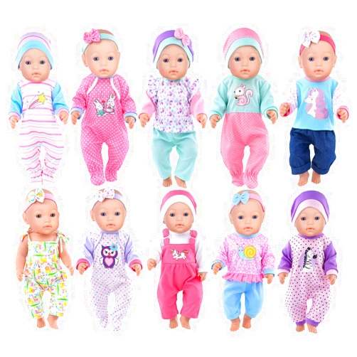 IBayda 10 Sets Doll Clothes Accessories Play Set Include Rompers Outfits for 14-16 inch Dolls and 43cm/17 inch New Baby Dolls (No Doll)