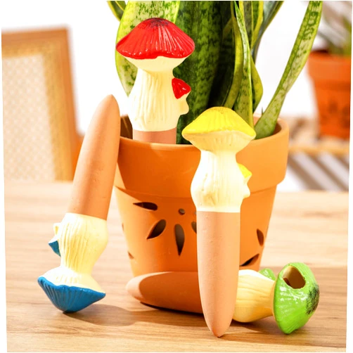 LumDecor 4 Pack Watering Globes - Terra Cotta Watering Spikes for Indoor Plants, Handcrafted Mushroom Shape Self Watering Devices with Slow Release System, Plant Water Bulbs for Vacation & Outdoor Pot