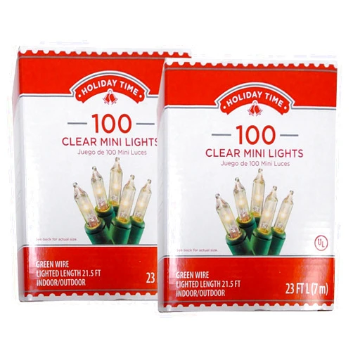 Holiday Time 100 Clear Mini Lights - Green Wire - Indoor/Outdoor (2 Pack)