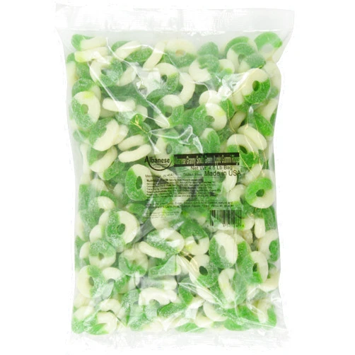 Albanese Confectionery Gummi Ring Sour Apple Green & White, 4.5 Pound