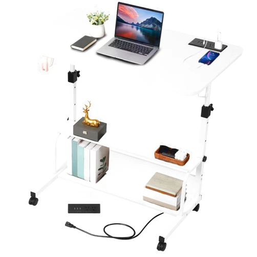 Dekhaoxe Standing Desk Small Computer Desk,Small Desk for Bedroom,Corner Desk for Small Space,Small Office Desk Adjustable Desk,Mini Desk Stand Up Desk Laptop Desk,Portable Rolling Desk 31.5 Inch White C