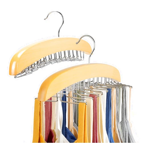 YHAK 2 Pack Tank Top Hanger Natural Wood Cami Hanger, 360° Rotating 24 Foldable Hooks Space Saving Closet Organizer for Tank Tops, Bras, Camisoles