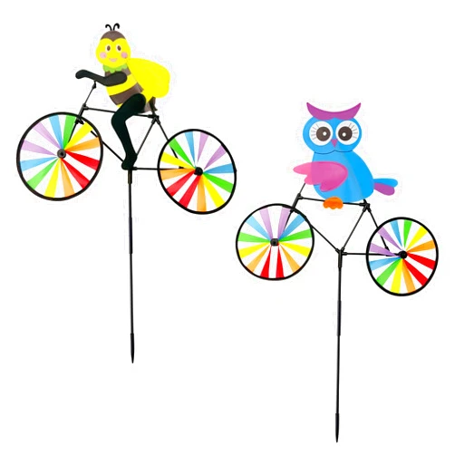 Jremreo 2 Pack 20 Inches Animal Bike Spinners Decoration, Colorful Owl and Bee Pinwheels with Stakes, Windmill Wind Spinner for Yard Garden Lawn, Large Animal Pin Wheels Outdoor Decor Gifts for Kids