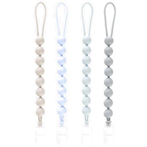 NASHRIO 4-Pack Silicone Pacifier Clips for Baby Boys and Girls - with One-Piece Beads, Flexible and Rust-Free Holders for Teething Relief and Baby Essentials - Safe for Newborns (Grey)