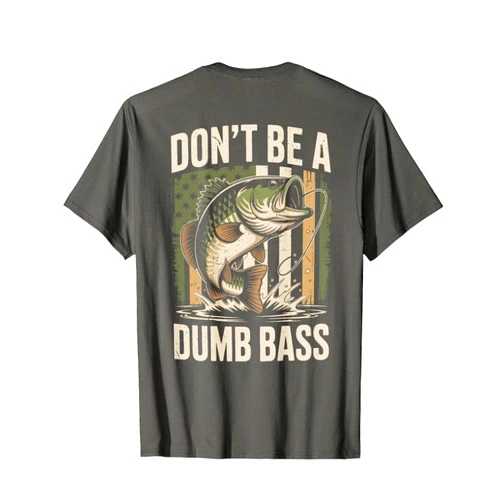Don't Be A Dumb Bass Fishing Camouflage Youth Men Don't Be A Dumb Bass Fish Camo American Flag Funny Dad Jokes T-Shirt
