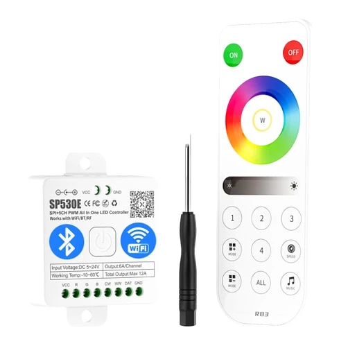 BTF-LIGHTING SP530E WiFi Alexa Bluetooth Controllers 4 Zones 2.4GHz RF RB3 Remote Kit Support FCOB COB SMD PWM or SPI RGB RGBW LED Strip WS2811 WS2812B WS2814 WS2815 SK6812 IC etc DC5V DC12V DC24V
