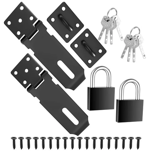Bayidun 2 Pcs Padlock Hasp Latch Locks, Stainless Steel Gate Door Locks Hasp Latches, Safety Packlock Clasp Hasp Locks, Hasp Lock Catch Latch Safety Lock with Keys for Cabinets Closets Doors (Black)