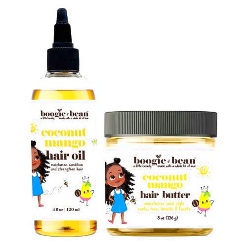 Boogie and Bean Kids Hair Products Coconut Mango Kids & Toddler Hair Oil Bundle for Curls, Locs & Braids