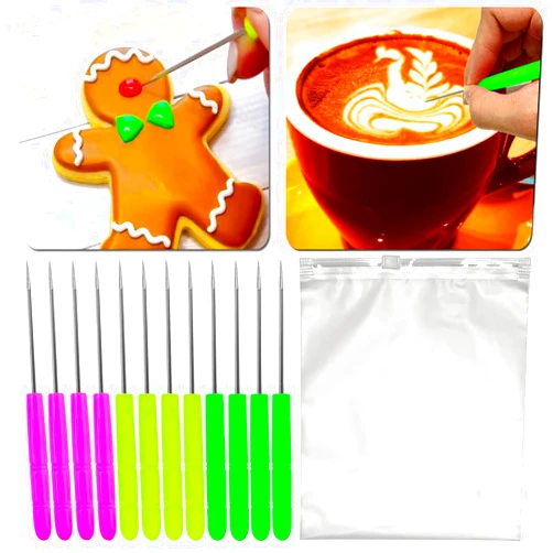 Kanehosi Cookie Scribe Sugar Stir Needle 12PCS with Storage Bag, Cookie Decorating Tools and Supplies for DIY Royal Icing Biscuit Coffee Sugarcraft