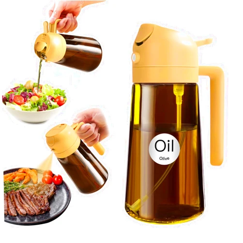 YARRAMATE 16oz/470ml Light Blocking Oil Sprayer for Cooking with Stickers, Food-Grade 2 in 1 Olive Oil Dispenser Bottle for Kitchen, Premium Dark Amber Glass Oil Bottle for Air Fryer, BBQ(Orange)