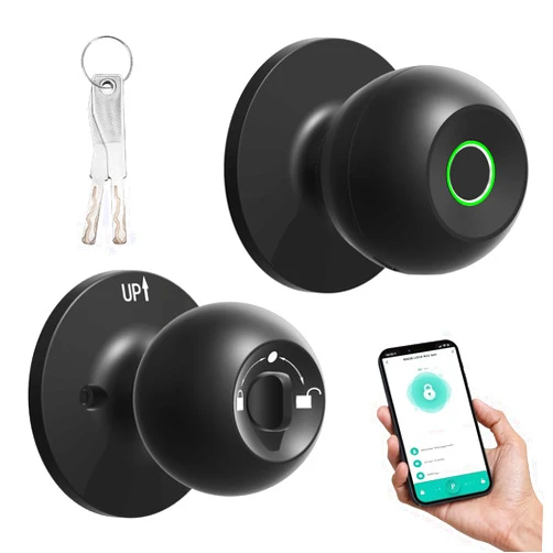 Wooneeka Smart Door Knob, Fingerprint Smart Lock Biometric Door Knob with App Control, Great for Bedrooms,Apartments Offices,Hotels(Matte Black)