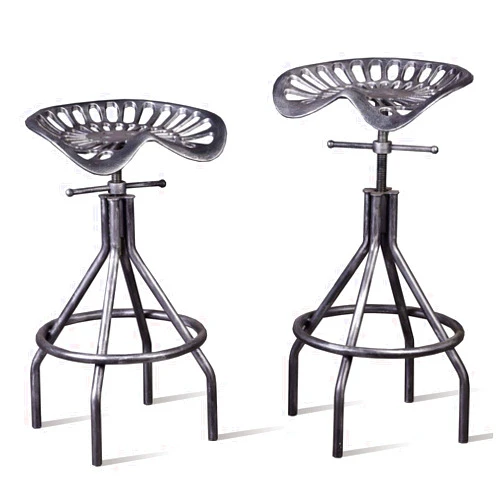 Lisuden Industrial Tractor Seat Barstools Farmhouse Cast Iron Adjustable Counter Height Stools Swivel Kitchen Saddle Bar Stools Set of 2 Metal Black Brush Silver Dining Chair