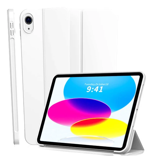 Aoub Case for iPad 10th Generation 2022 10.9 Inch, Without Pencil Holder, Trifold Stand Smart Case with Soft TPU Back, Auto Wake/Sleep, Support Touch ID for Model: A2696/A2757/A2777, Gray
