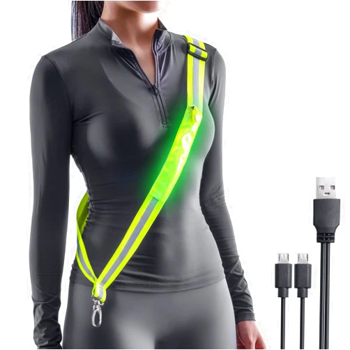 Todoxi LED Belt Reflective Sash for Walking at Night, High Visibility Adjustable Night Running Safety Gear Rechargeable LED Light Up Running Belt Reflective Gear for Runners Walkers Men Women