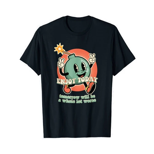 Nihilism Retro Toon Dark Humor Retro Cartoon Bomb Nihilism T-Shirt - Classic Fit, Crew Neck, Short Sleeve, Black