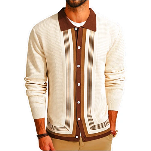 PJ PAUL JONES Men‘s Button Down Polo Shirts Striped Knitted Cardigan Sweaters