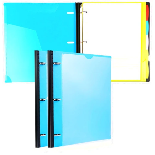 MAKHISTORY All-in-one Telescoping Binder Notebook 2PCS, Refillable 3 Ring Binder with Clear Front Cover+Catalog Pocket+5 Subject Dividers+1 Movable Pocket Folder+60 Sheets Notepaper, Blue