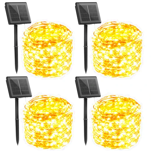 Minetom Solar String Lights, 4 Packs Total 132Ft 400 LED Solar Fairy Lights, Waterproof Solar Lights for Outside Patio Yard Tree Wedding Christmas, Warm White