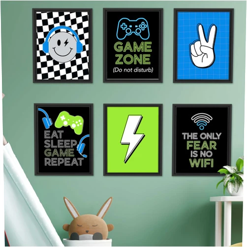 Hadley Designs 6 Retro Gaming Posters For Boys Room Decor - Game Zone Posters For Teen Boys, Kids Bedroom Wall Art