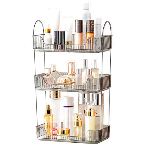 Akinbas 3 Tier Bathroom Organizer Countertop Makeup Perfume Tray Skincare Organizer for Bathroom Dresser Vanity (Grey)