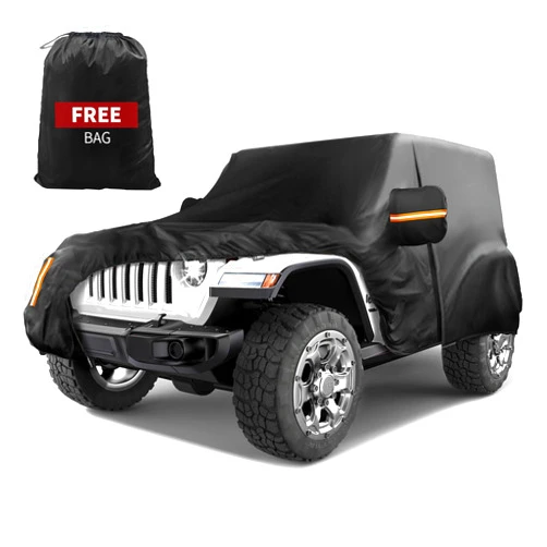 Surtisita Waterproof Car Cover Custom Compatible with Jeep Wrangler 2 Door 1987-2023 JK JL CJ YJ TJ, All Weather Sun Rain UV Dust Snow Protection Outdoor Car Cover with Driver Door Zipper