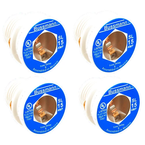 Bussmann SL-15 Low Voltage Medium Duty Time Delay Plug Fuse, 125 Vac, 15 A, 10 Ka