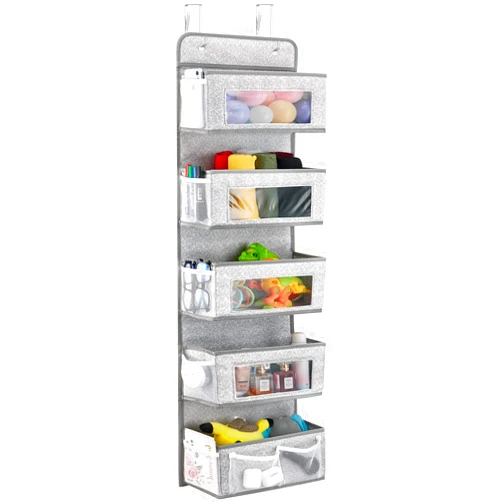 Meirenda 6-Shelf Over Door Organizer, Flexible 1 Split into 2 Hanging Over the Door Organizer with 5 Pockets Behind Door Organizers and Storage for Baby Nursery Bathroom Dorm Closet Camper RV