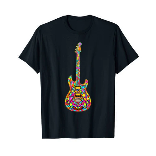 Oeiras Design Studio Colorful Floral Guitar Design T-Shirt