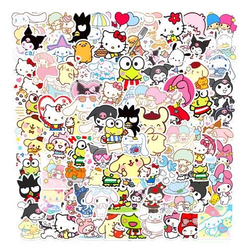 NIUKOY 100Pcs Kawaii Stickers, Anime Stickers, Helllokitty Stickers MyMelody&Kuromi Cute Stickers Pack Kids Waterproof Sticker Aesthetic Vinyl Stickers, Skateboard Stickers for Teens Girls Kids