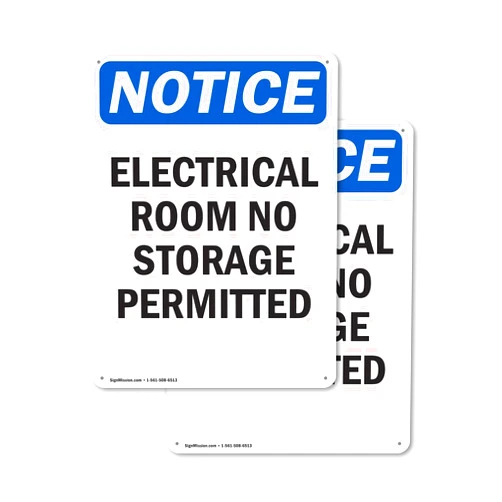 SignMission (2 Pack) Electrical Room No Storage OSHA Notice Sign 7 Inch X 10 Inch Indoor/Outdoor Rust-Free Aluminum Metal Signs for Workplace, Workshop, and Construction Site, Made in the USA