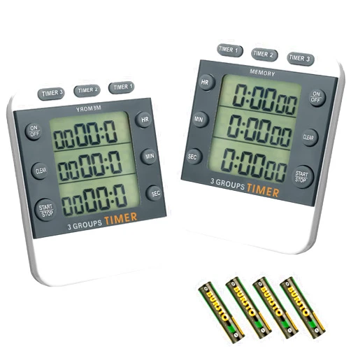 Photect 2 Pieces Digital Dual Kitchen Timer 3 Channels Count UP/Down Timer Cooking Timer with Magnetic Back Loud Alarm Large Display Countdown Timer for Cooking Classroom Kids Teacher Study