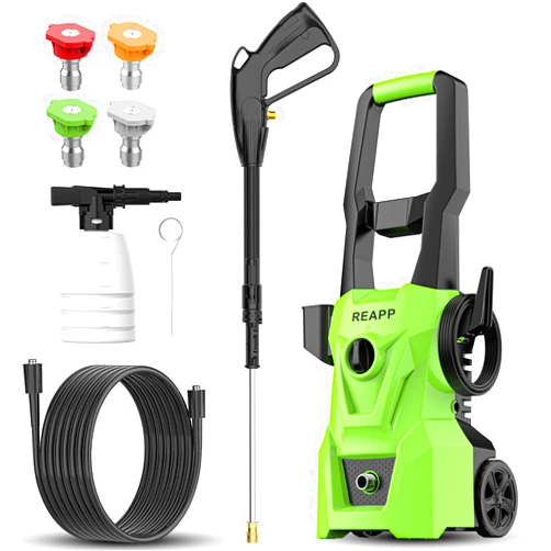 REAPP Electric Pressure Washer,Foam Cannon,4 Quick Connect Pressure Nozzles,Power Washer 3000 PSI 2.4 GPM, High Pressure Cleaning Machine for Cars/Fences/Driveways/Patios/Home (Green)