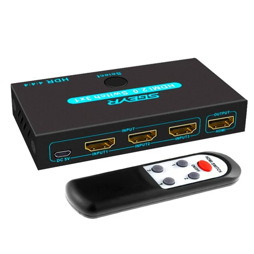 SGEYR HDMI 2.0 Switch Splitter 3 Port 4K HDMI Switcher 3 in 1 Out HDMI Switches Selector Box with IR Remote IR Remote Control Support HDCP 2.2 Support 4K@60Hz Ultra HD 3D 2160P 1080P