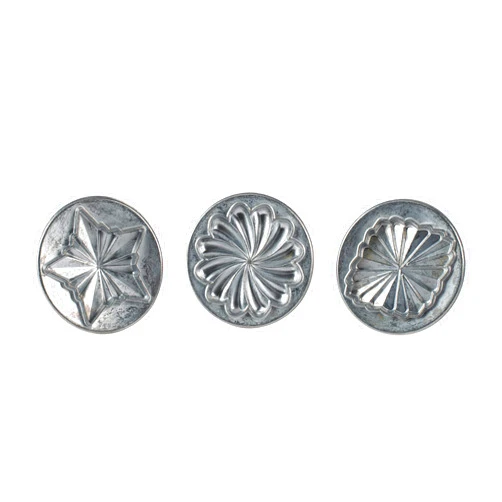 Nordic Ware Pretty Pleated Cookie Stamps Silver Cast Aluminum with Wood Handles, Grey, 3-Piece