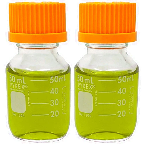 Corning PYREX #1395-50, 50mL Round Media Storage Bottles, with GL32 Screw Cap (Pack of 2)