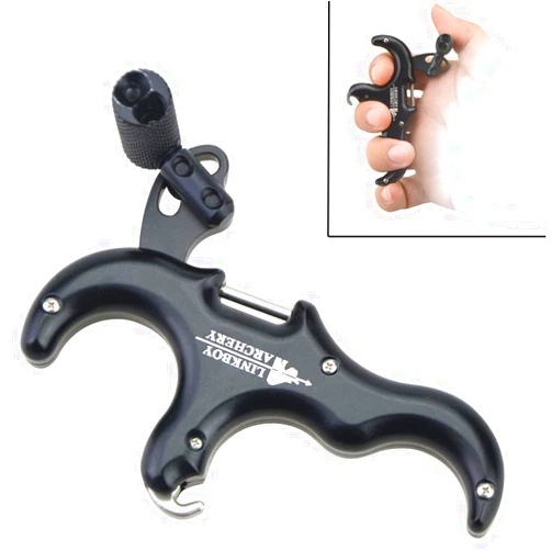 AMEYXGS Archery Release Aid Compound Bow Metal 3 Finger Release Aid Handheld Shooting Thumb Trigger Tool for Compound Bow Hunting Shooting Target Trigger Accessories